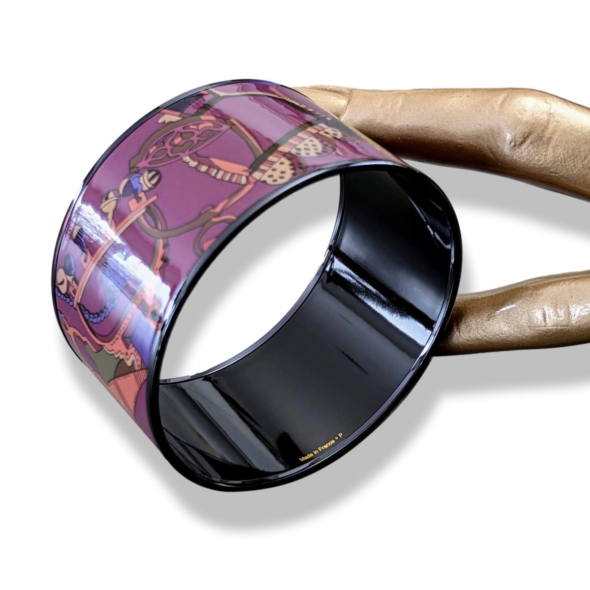 Hermes [119] 09-Surteint Enamel CONCOURS D'ETRIERS PVD XL Bangle Bracelet Sz 070, BNIB! - poupishop