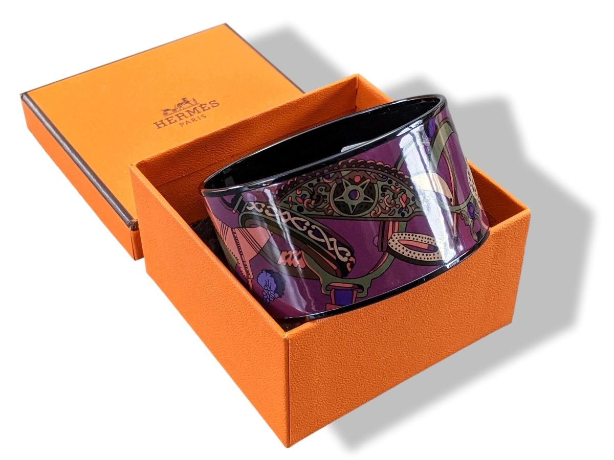 Hermes [119] 09-Surteint Enamel CONCOURS D'ETRIERS PVD XL Bangle Bracelet Sz 070, BNIB! - poupishop