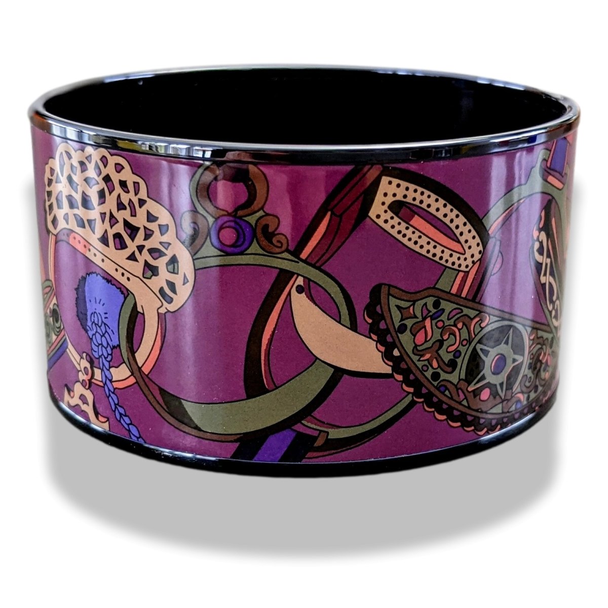 Hermes [119] 09-Surteint Enamel CONCOURS D'ETRIERS PVD XL Bangle Bracelet Sz 070, BNIB! - poupishop