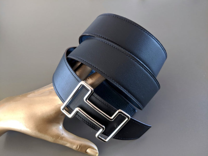 Hermes [119] Black/Bleu de Prusse Chamonix/Togo Reversible Leather Belt Strap 38 MM, BNWTIB! - poupishop