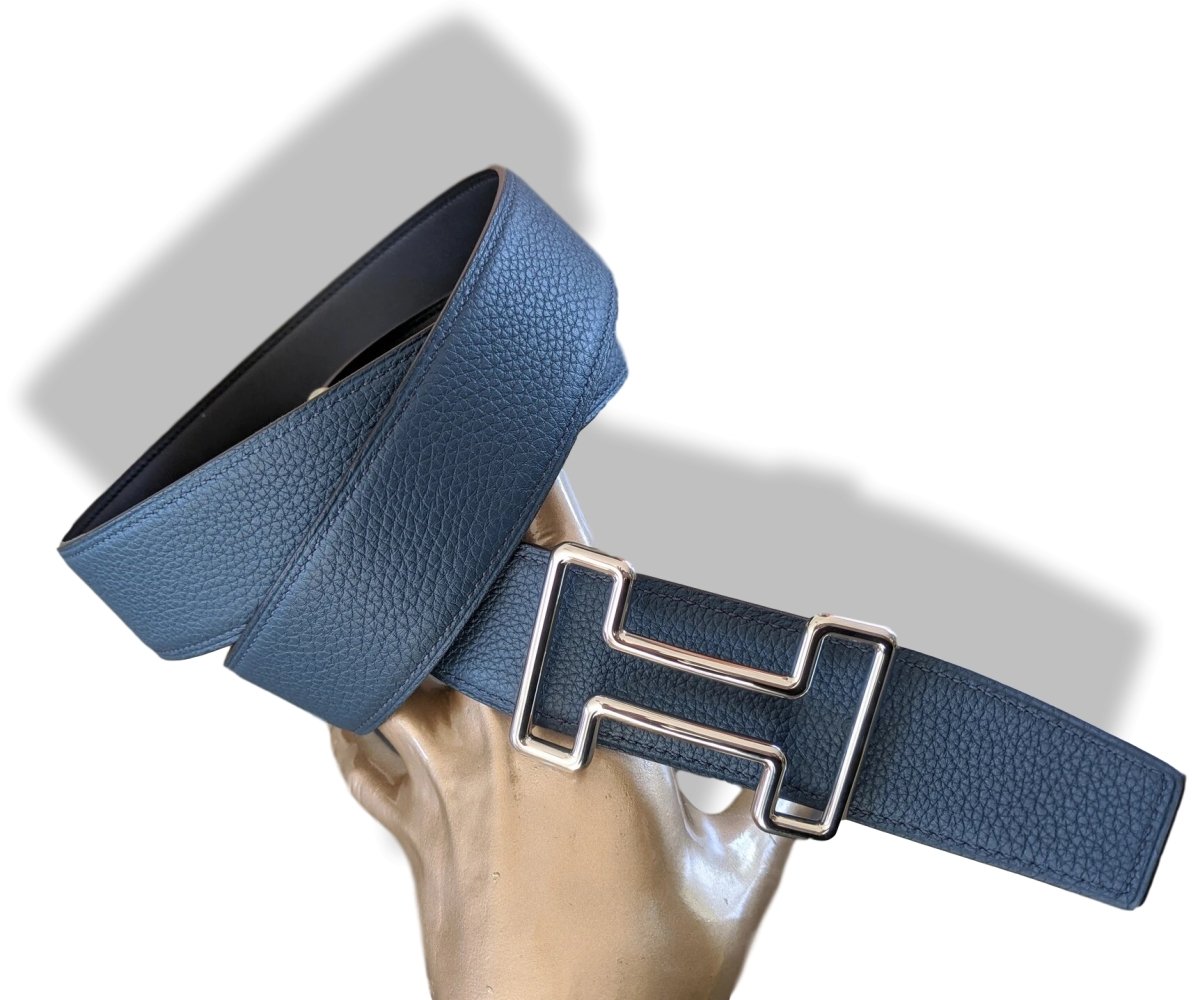 Hermes [119] Black/Bleu de Prusse Chamonix/Togo Reversible Leather Belt Strap 38 MM, BNWTIB! - poupishop
