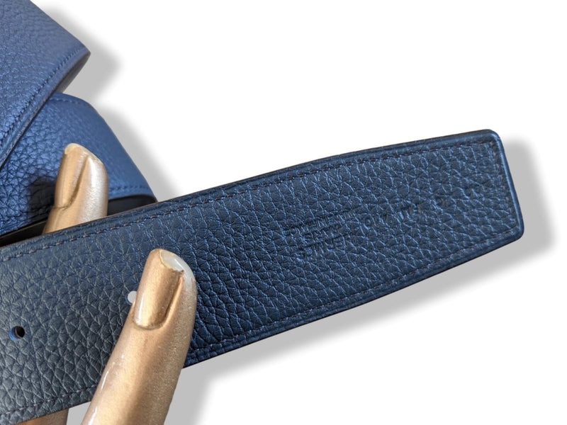 Hermes Noir/Bleu Jeans Chamonix and Togo Leather Constance Reversible Belt  90 CM Hermes