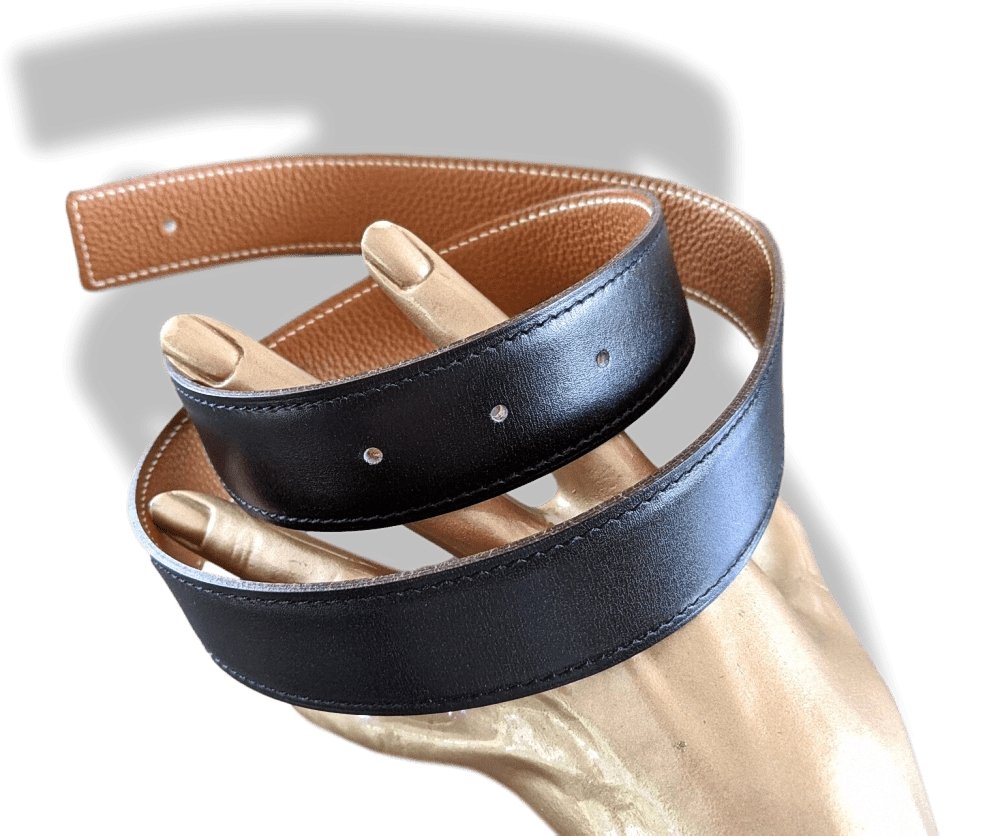 Hermes [12] 2003 Black Box/Gold Togo Reversible Leather Strap Belt 32 MM Sz75, NIB! - poupishop
