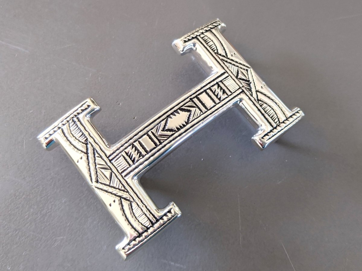 Hermes [12] AG Sterling Silver 925 TOUAREG H Belt Buckle H 32 mm, BNIB! - poupishop