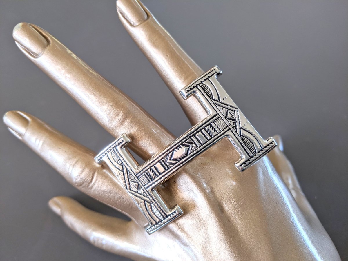 Hermes [12] AG Sterling Silver 925 TOUAREG H Belt Buckle H 32 mm, BNIB! - poupishop
