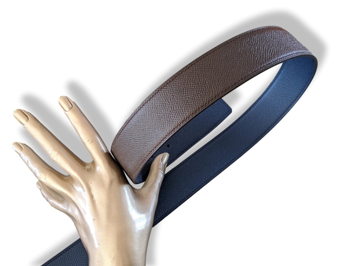 Hermes [120] Bleu de Malte/Chocolat Epsom/Epsom Reversible Leather Belt Strap 38 MM, BNWTIB! - poupishop