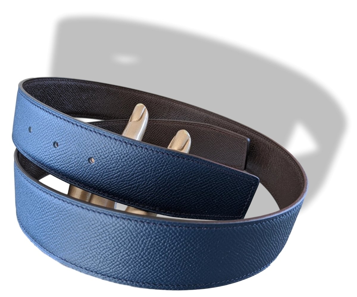 Hermes [120] Bleu de Malte/Chocolat Epsom/Epsom Reversible Leather Belt Strap 38 MM, BNWTIB! - poupishop