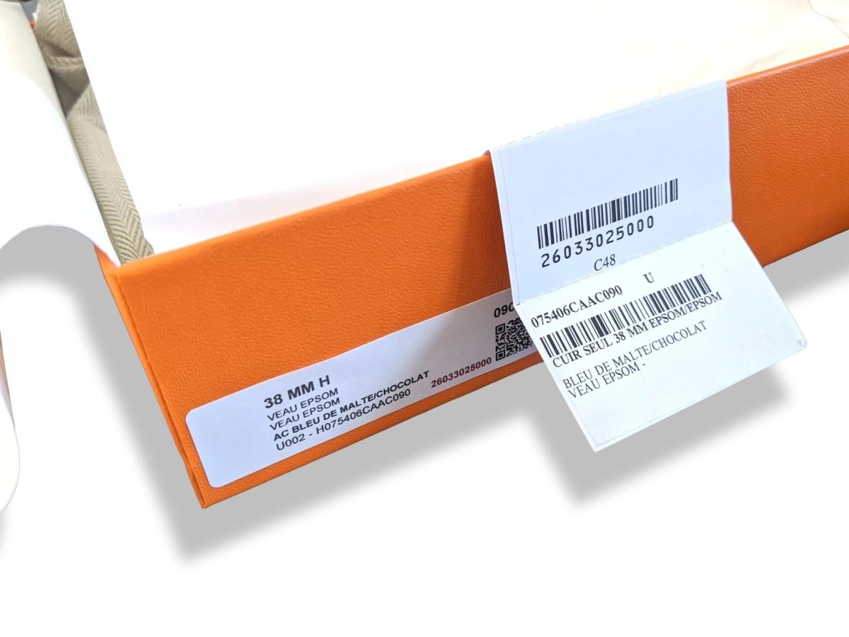 Hermes [120] Bleu de Malte/Chocolat Epsom/Epsom Reversible Leather Belt Strap 38 MM, BNWTIB! - poupishop