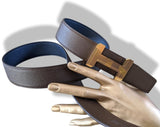 Hermes [120] Bleu de Malte/Chocolat Epsom/Epsom Reversible Leather Belt Strap 38 MM, BNWTIB! - poupishop