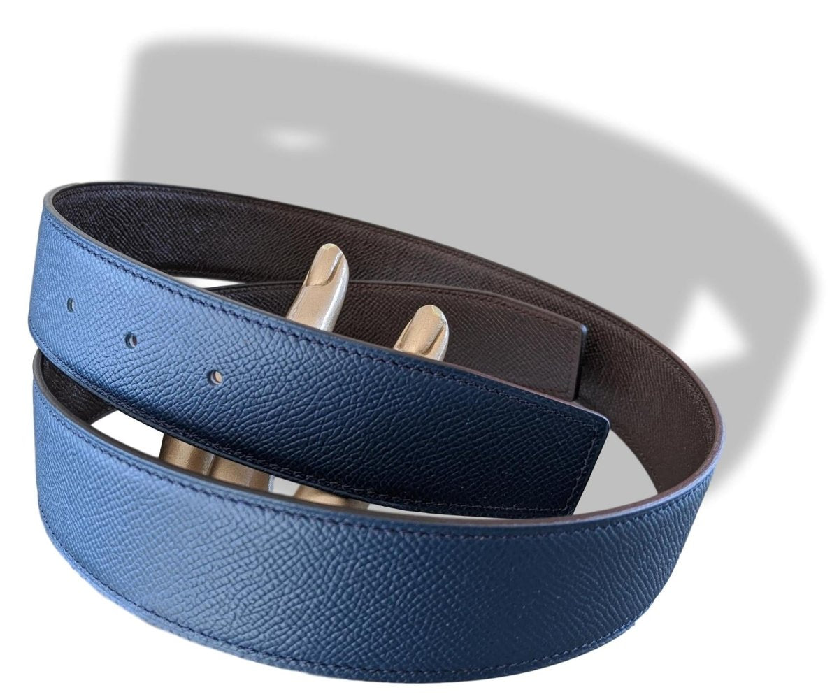 Hermes [120] Bleu de Malte/Chocolat Epsom/Epsom Reversible Leather Belt Strap 38 MM, BNWTIB! - poupishop