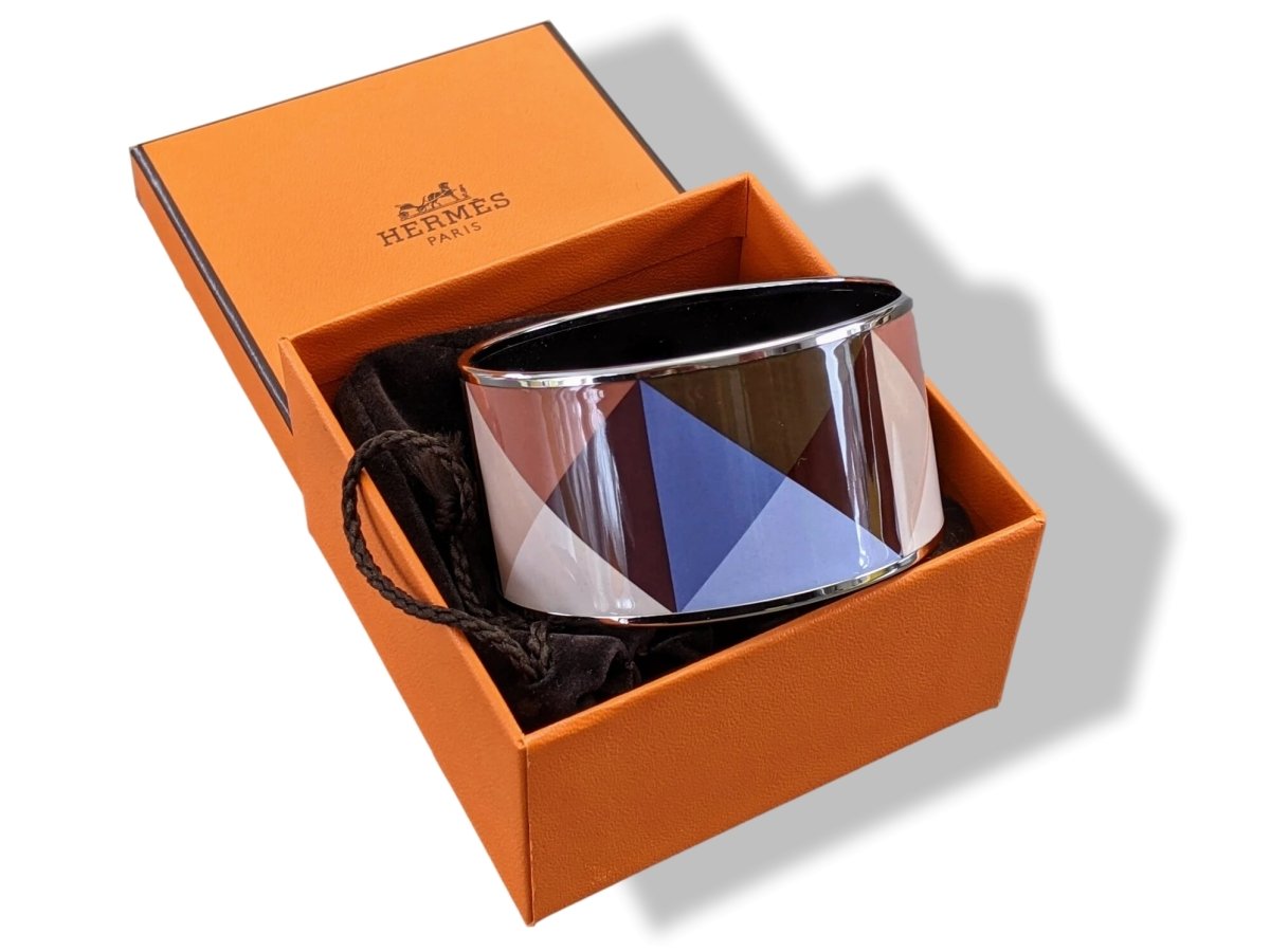 Hermes [120] Enamel CLOUS EN TROMPE L'OEIL PHW XL Bangle Bracelet Sz65, BNIB! - poupishop