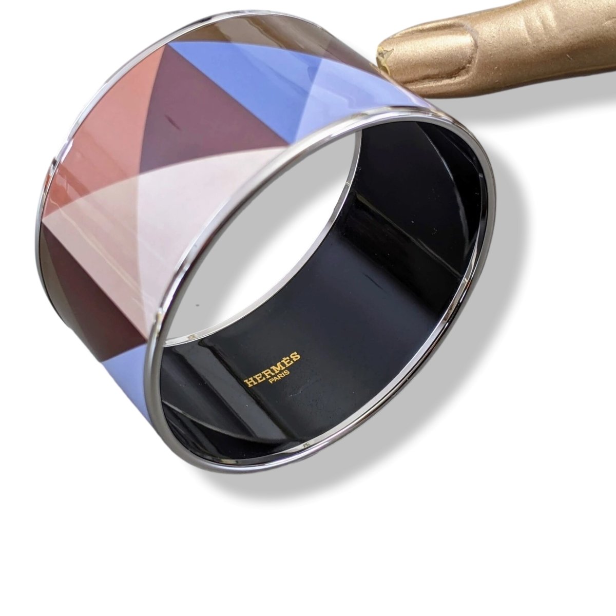 Hermes [120] Enamel CLOUS EN TROMPE L'OEIL PHW XL Bangle Bracelet Sz65, BNIB! - poupishop