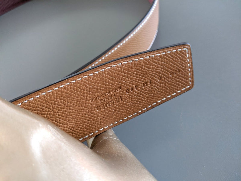 Hermes [121] Red H/Gold Epsom/Epsom Reversible Leather Belt Strap 38 MM, BNWTIB! - poupishop