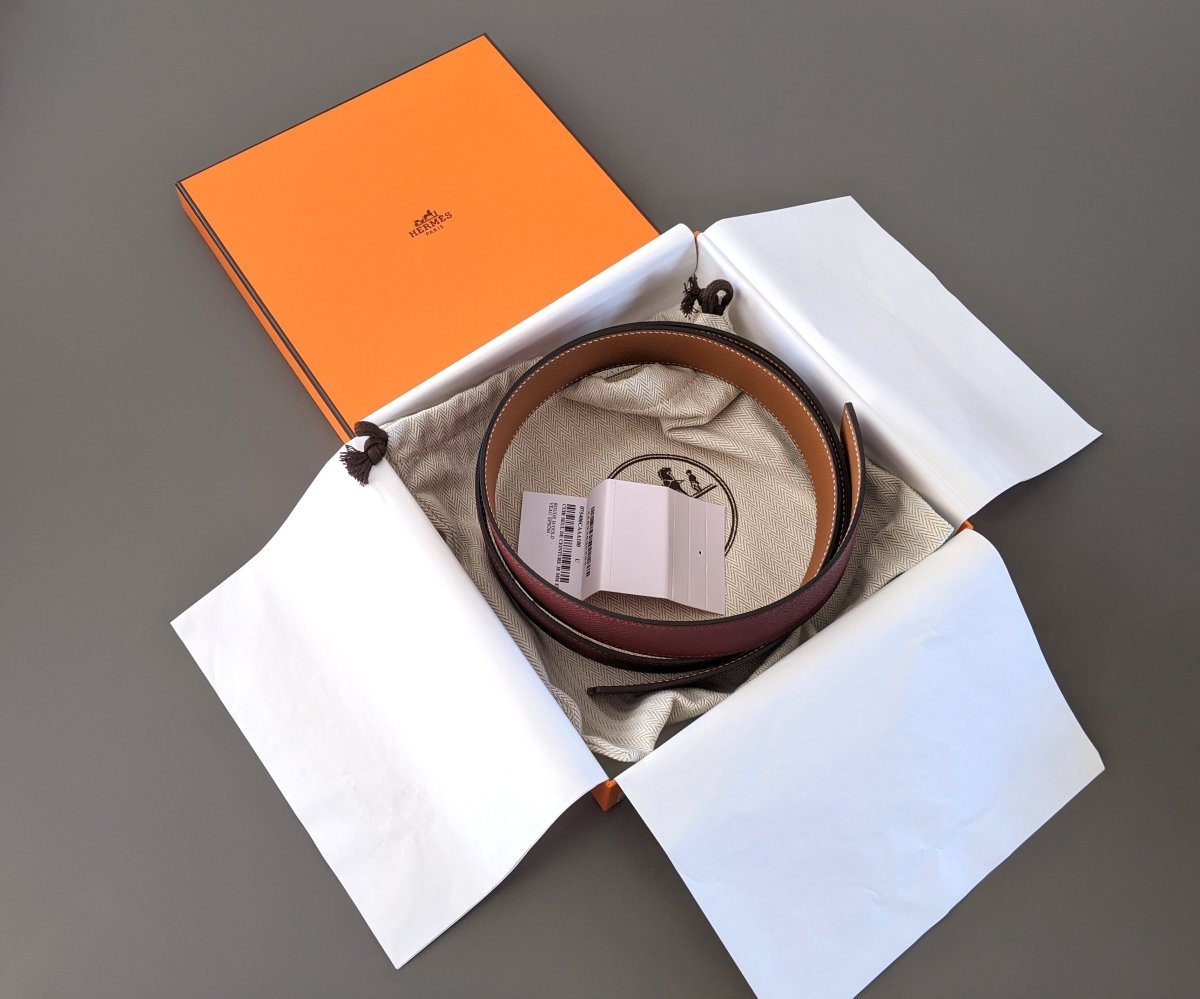 Hermes [121] Red H/Gold Epsom/Epsom Reversible Leather Belt Strap 38 MM, BNWTIB! - poupishop