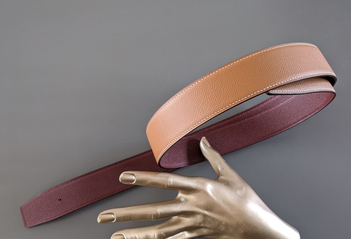 Hermes [121] Red H/Gold Epsom/Epsom Reversible Leather Belt Strap 38 MM, BNWTIB! - poupishop