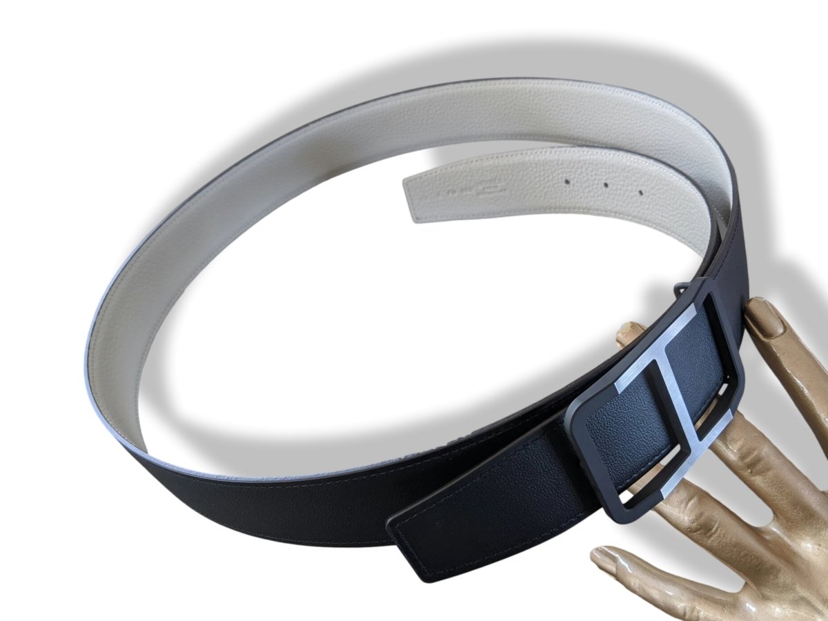 Hermes [122] Black/Pearl Grey Chamonix/Togo Reversible Belt Strap 38 MM, BNWTIB! - poupishop