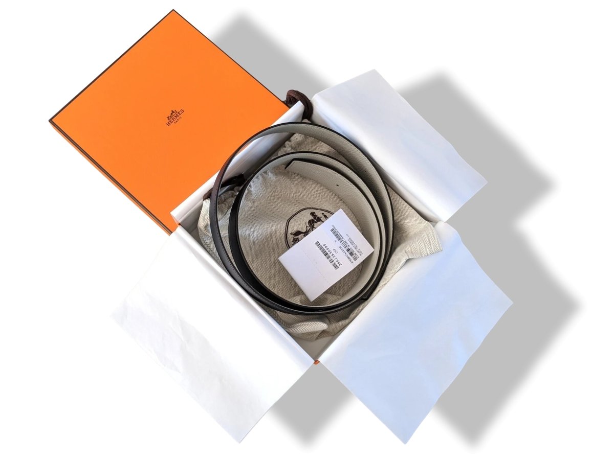Hermes [122] Black/Pearl Grey Chamonix/Togo Reversible Belt Strap 38 MM, BNWTIB! - poupishop