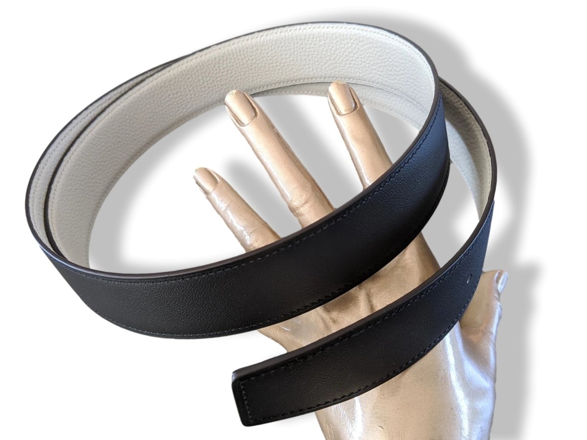 Hermes [122] Black/Pearl Grey Chamonix/Togo Reversible Belt Strap 38 MM, BNWTIB! - poupishop