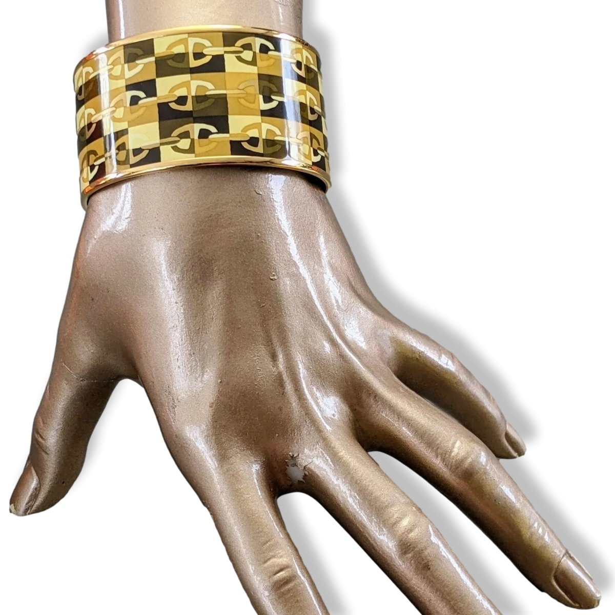 Hermes [122] Gold/Black Enamel OPTIQUE CHAINE D'ANCRE XL GHW Bangle Bracelet Sz 065, BNIB! - poupishop