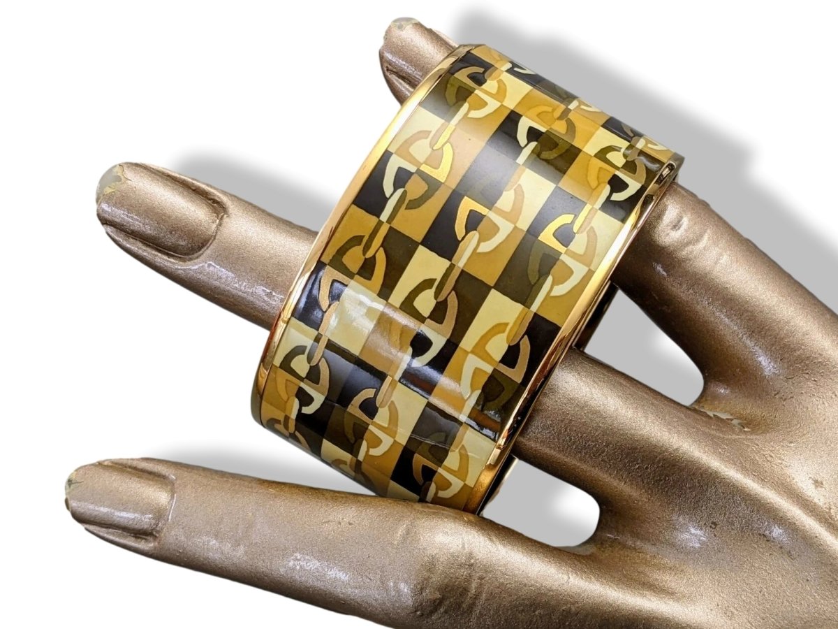 Hermes [122] Gold/Black Enamel OPTIQUE CHAINE D'ANCRE XL GHW Bangle Bracelet Sz 065, BNIB! - poupishop