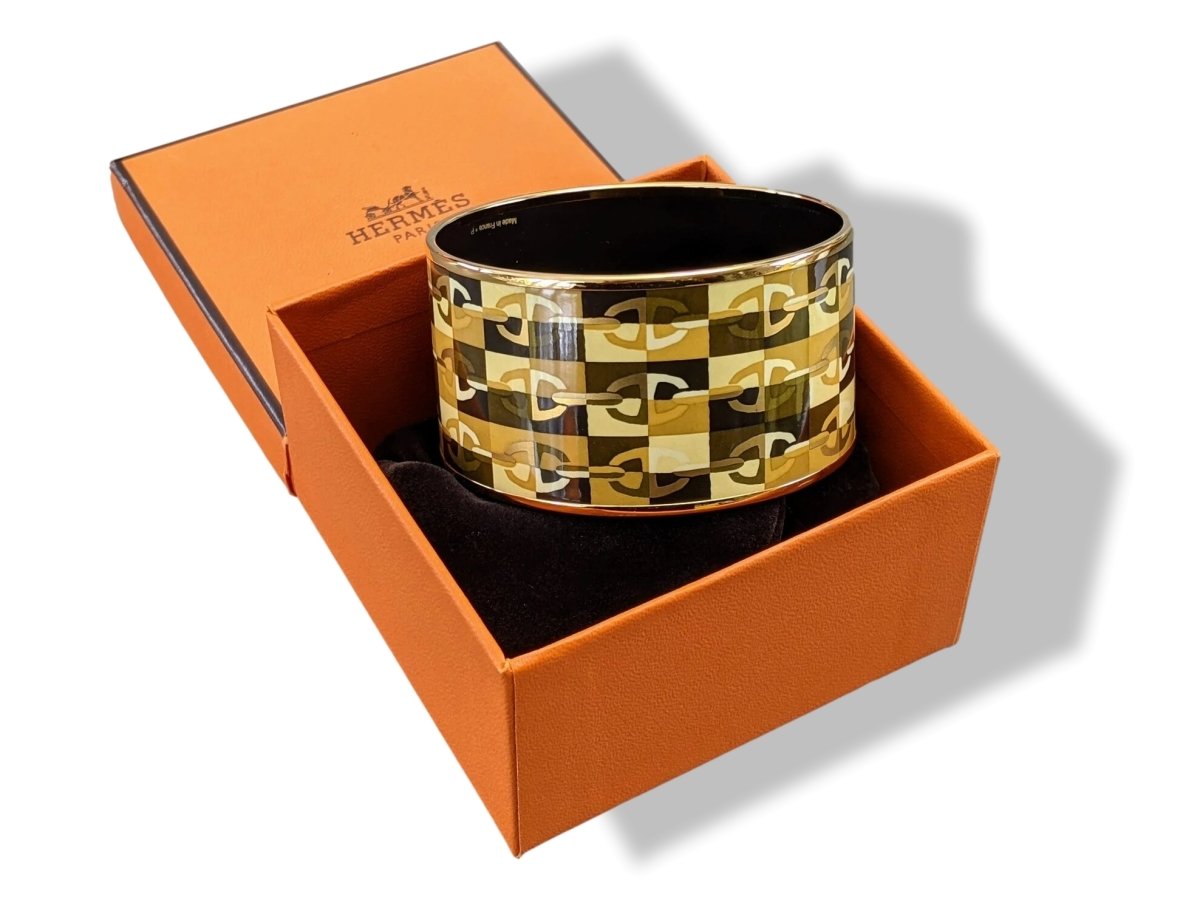 Hermes [122] Gold/Black Enamel OPTIQUE CHAINE D'ANCRE XL GHW Bangle Bracelet Sz 065, BNIB! - poupishop