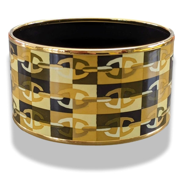 Hermes [122] Gold/Black Enamel OPTIQUE CHAINE D'ANCRE XL GHW Bangle Bracelet Sz 065, BNIB! - poupishop