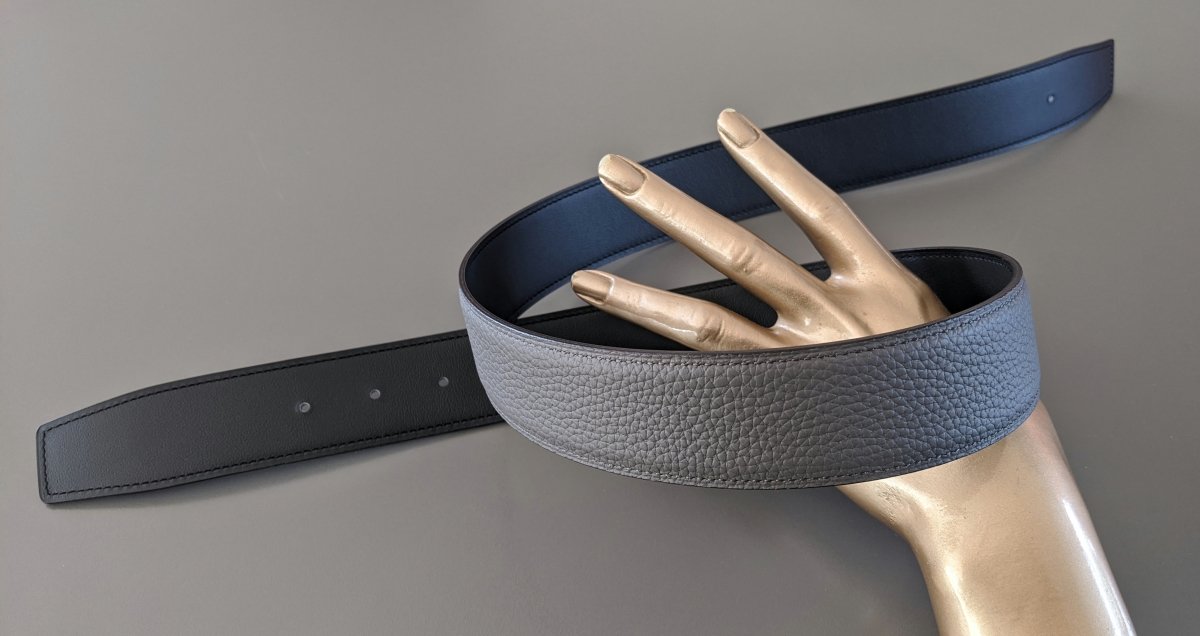 Hermes [123] Noir/Etain Chamonix/Togo Reversible Belt Strap 38 MM, BNWTIB! - poupishop