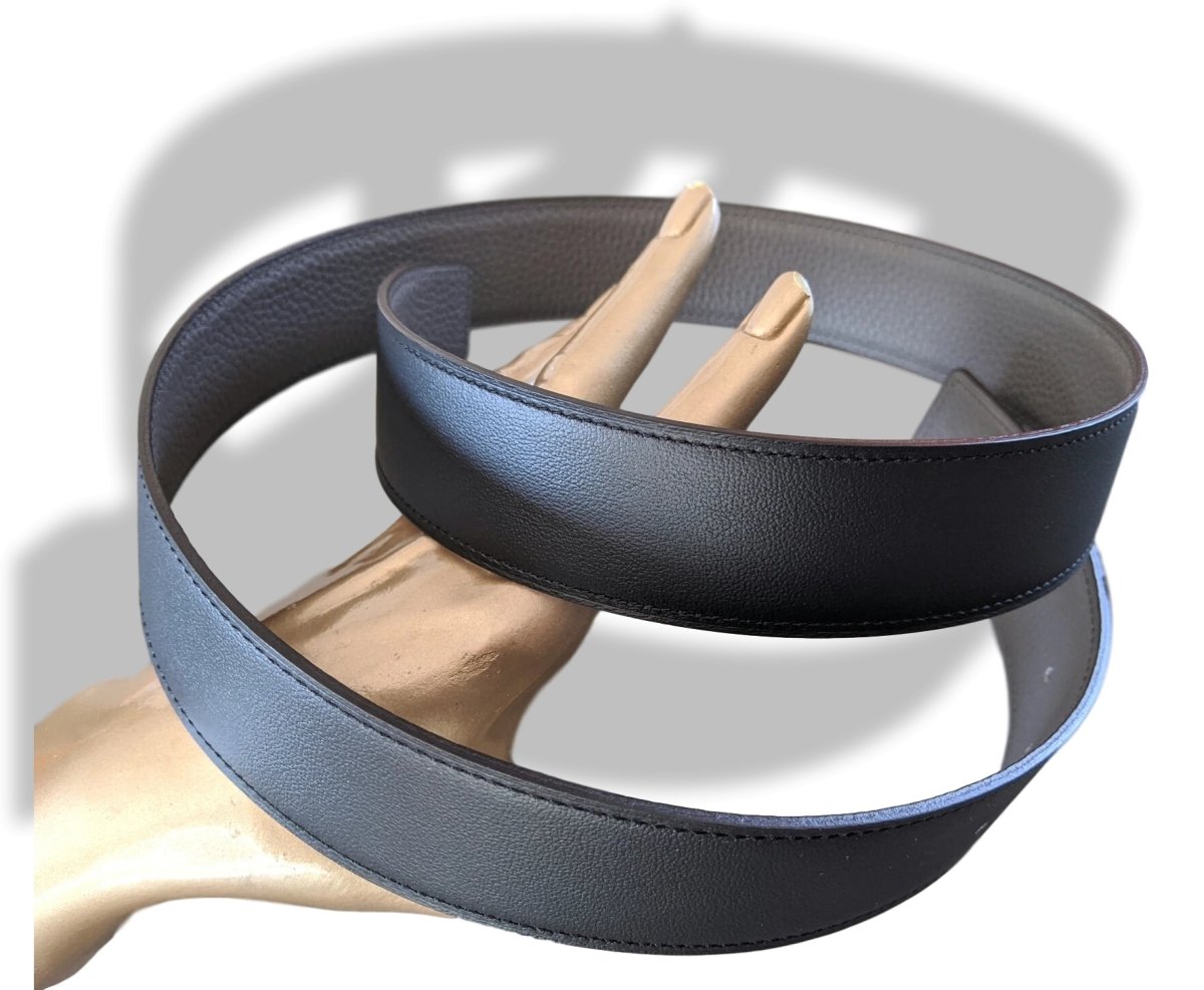 Hermes [123] Noir/Etain Chamonix/Togo Reversible Belt Strap 38 MM, BNWTIB! - poupishop