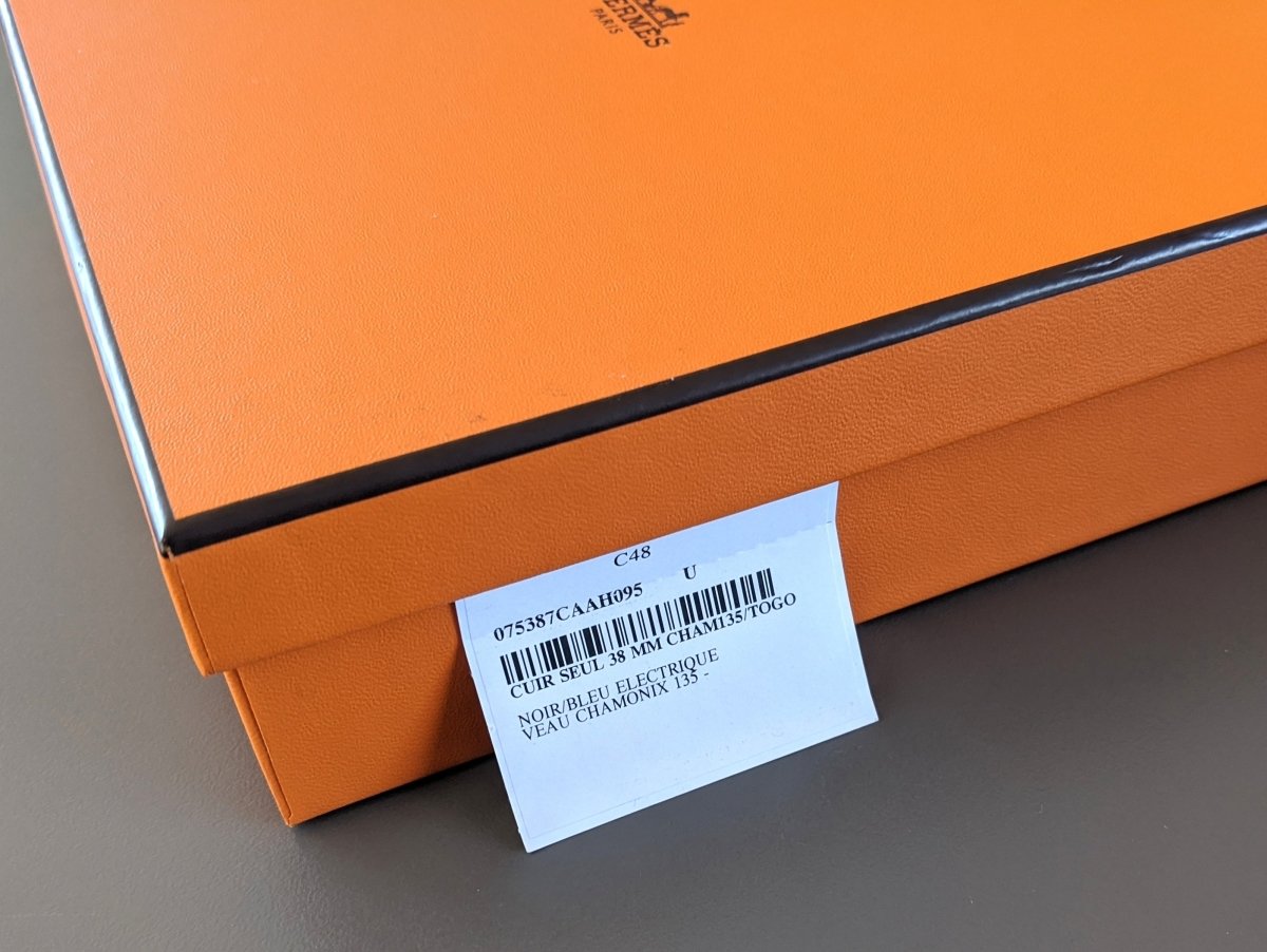 Hermes [124] Noir/Bleu Electrique Chamonix/Togo Reversible Belt Strap 38 MM, BNWTIB! - poupishop