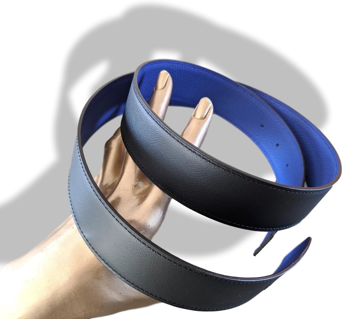 Hermes [124] Noir/Bleu Electrique Chamonix/Togo Reversible Belt Strap 38 MM, BNWTIB! - poupishop