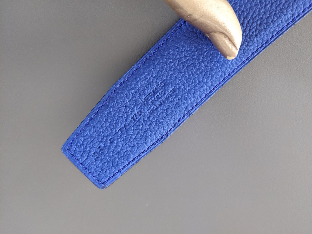 Hermes [124] Noir/Bleu Electrique Chamonix/Togo Reversible Belt Strap 38 MM, BNWTIB! - poupishop