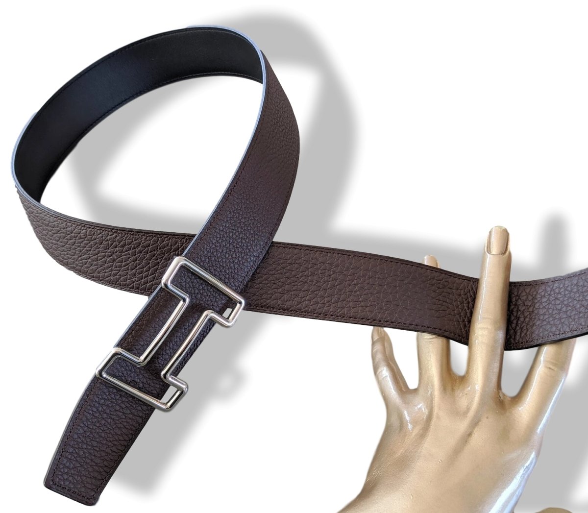Hermes [125] Noir/Chocolat Chamonix/Togo Reversible Belt Strap 38 MM, BNWTIB! - poupishop