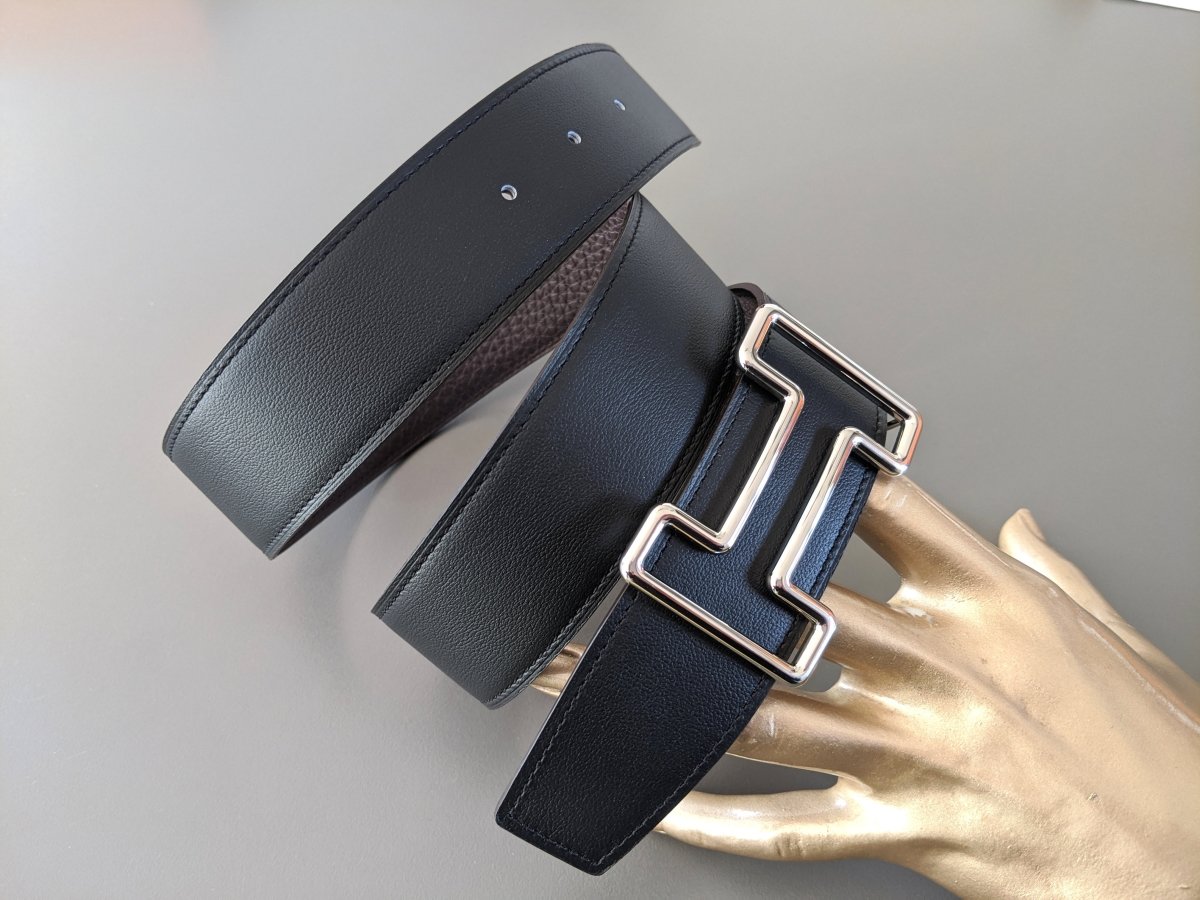 Hermes [125] Noir/Chocolat Chamonix/Togo Reversible Belt Strap 38 MM, BNWTIB! - poupishop