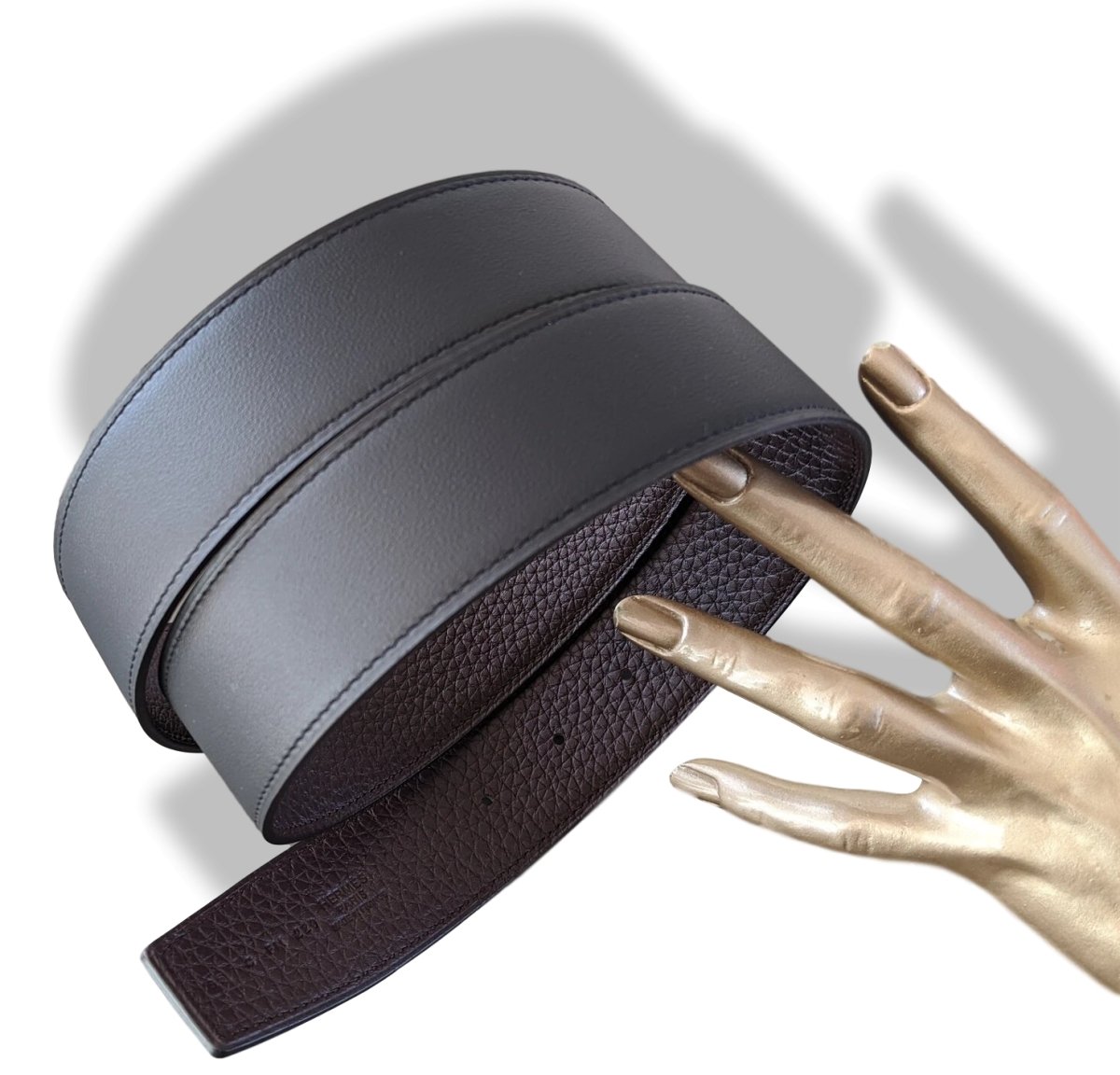 Hermes [125] Noir/Chocolat Chamonix/Togo Reversible Belt Strap 38 MM, BNWTIB! - poupishop