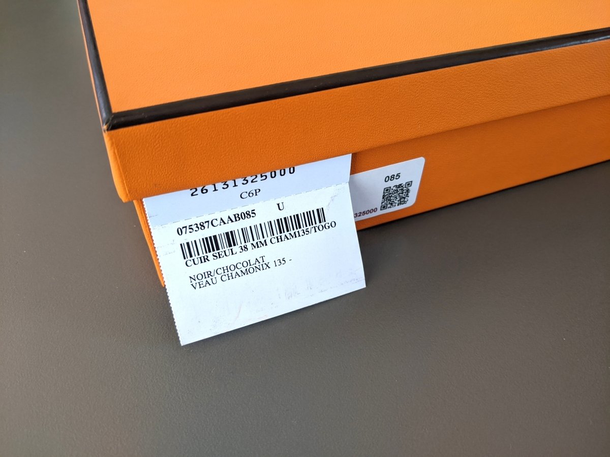 Hermes [125] Noir/Chocolat Chamonix/Togo Reversible Belt Strap 38 MM, BNWTIB! - poupishop