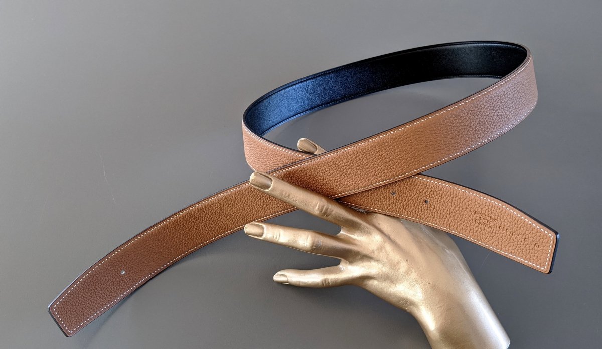 Hermes [126] Noir/Gold Box/Togo Reversible Belt Strap 38 MM, BNWTIB! - poupishop