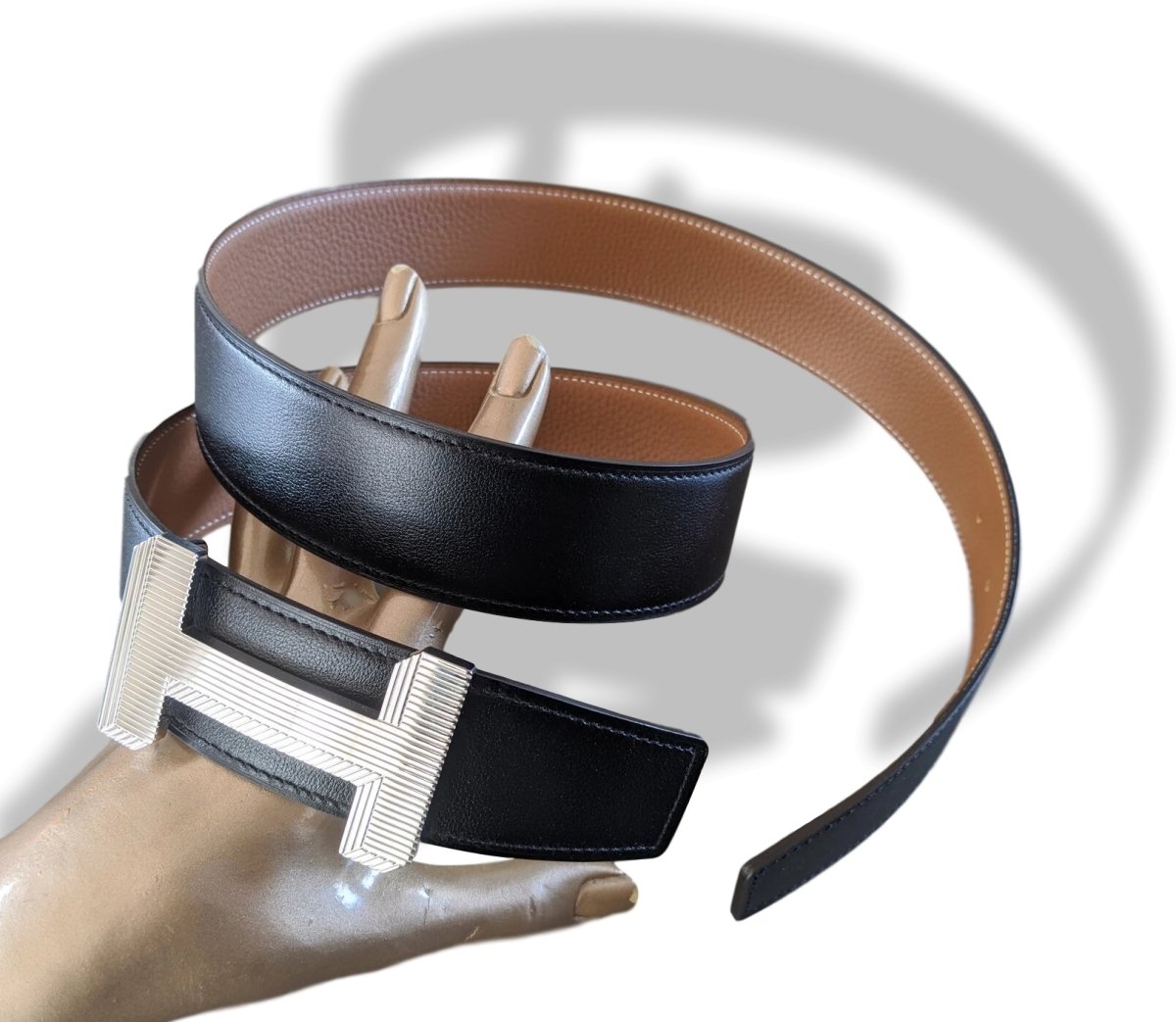 Hermes [126] Noir/Gold Box/Togo Reversible Belt Strap 38 MM, BNWTIB! - poupishop