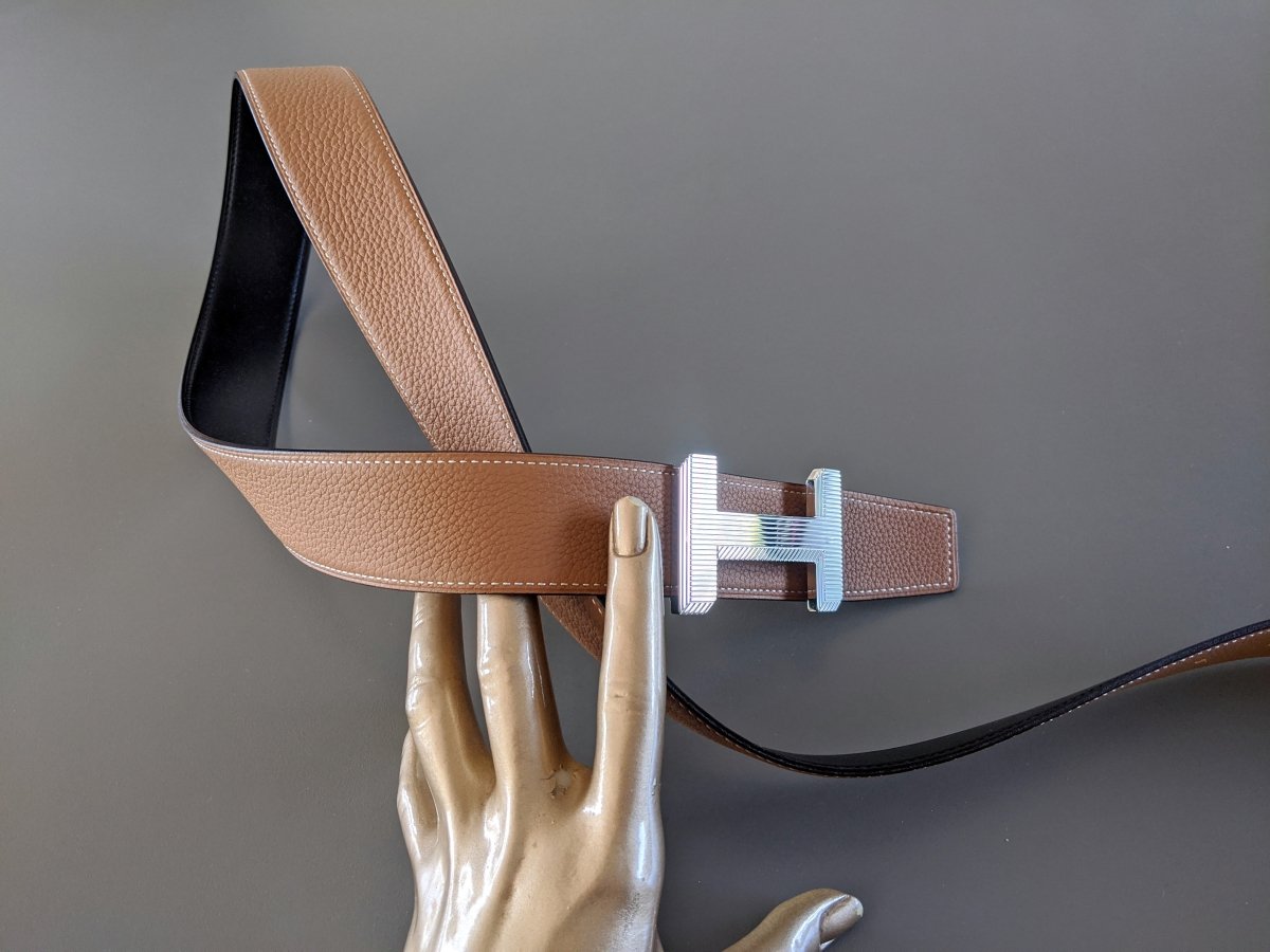Hermes [126] Noir/Gold Box/Togo Reversible Belt Strap 38 MM, BNWTIB! - poupishop