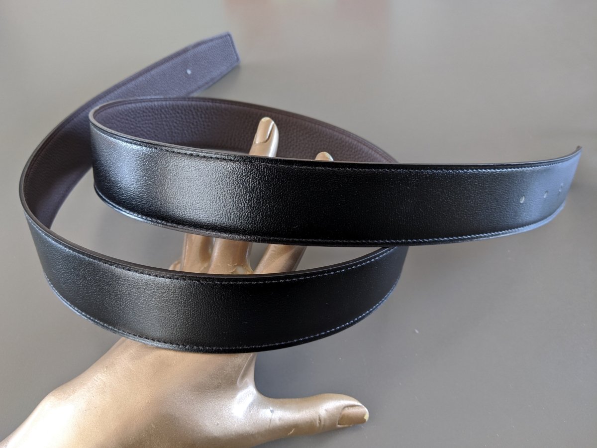 Hermes [127] Chocolat/Noir Togo/Box Reversible Belt Strap 38 MM, BNWTIB! - poupishop