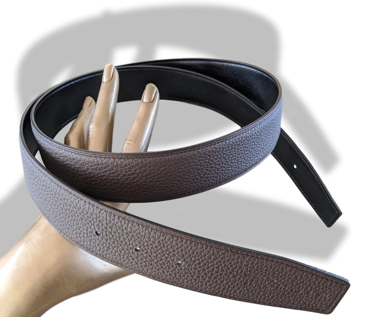 Hermes [127] Chocolat/Noir Togo/Box Reversible Belt Strap 38 MM, BNWTIB! - poupishop