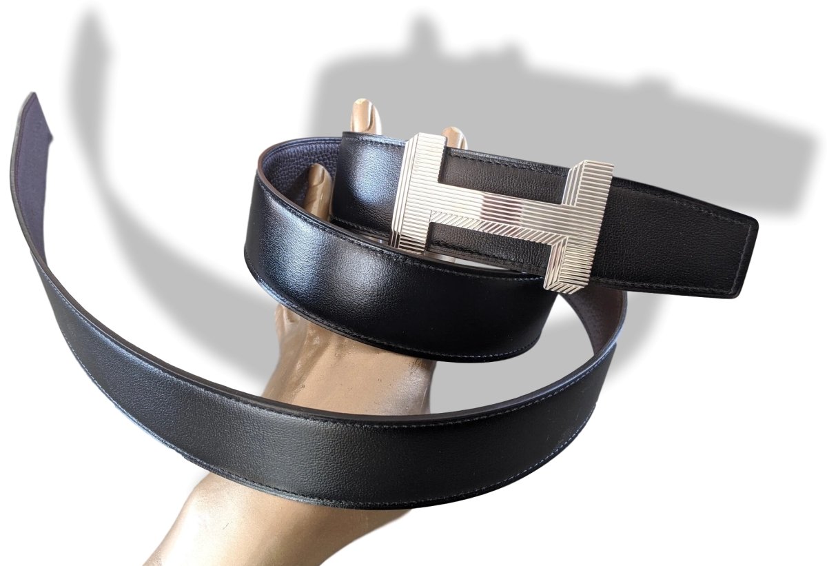 Hermes [127] Chocolat/Noir Togo/Box Reversible Belt Strap 38 MM, BNWTIB! - poupishop