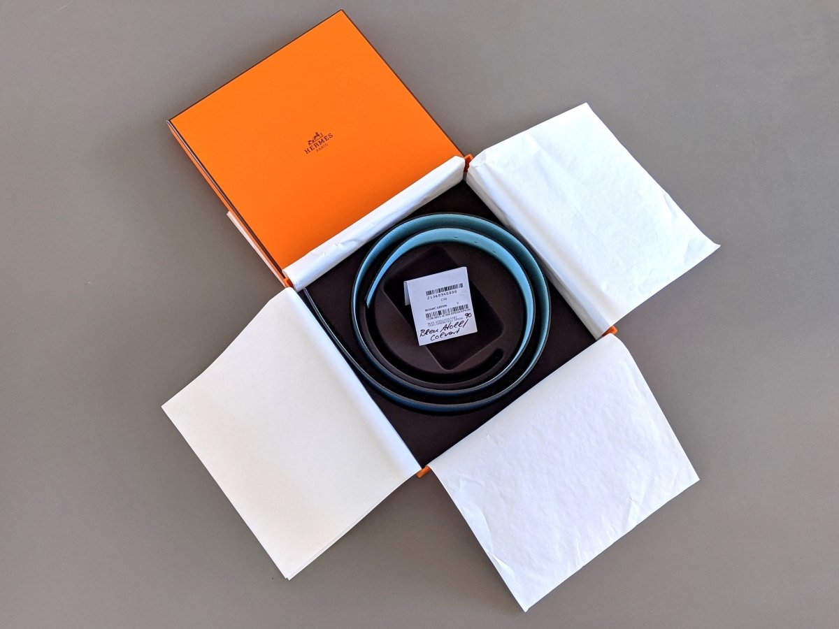 Hermes [128] Bleu Atoll/Colvert Reversible Epsom/Epsom Leather Reversible Strap Belt 42 MM Sz90cm, BNWTIB! - poupishop
