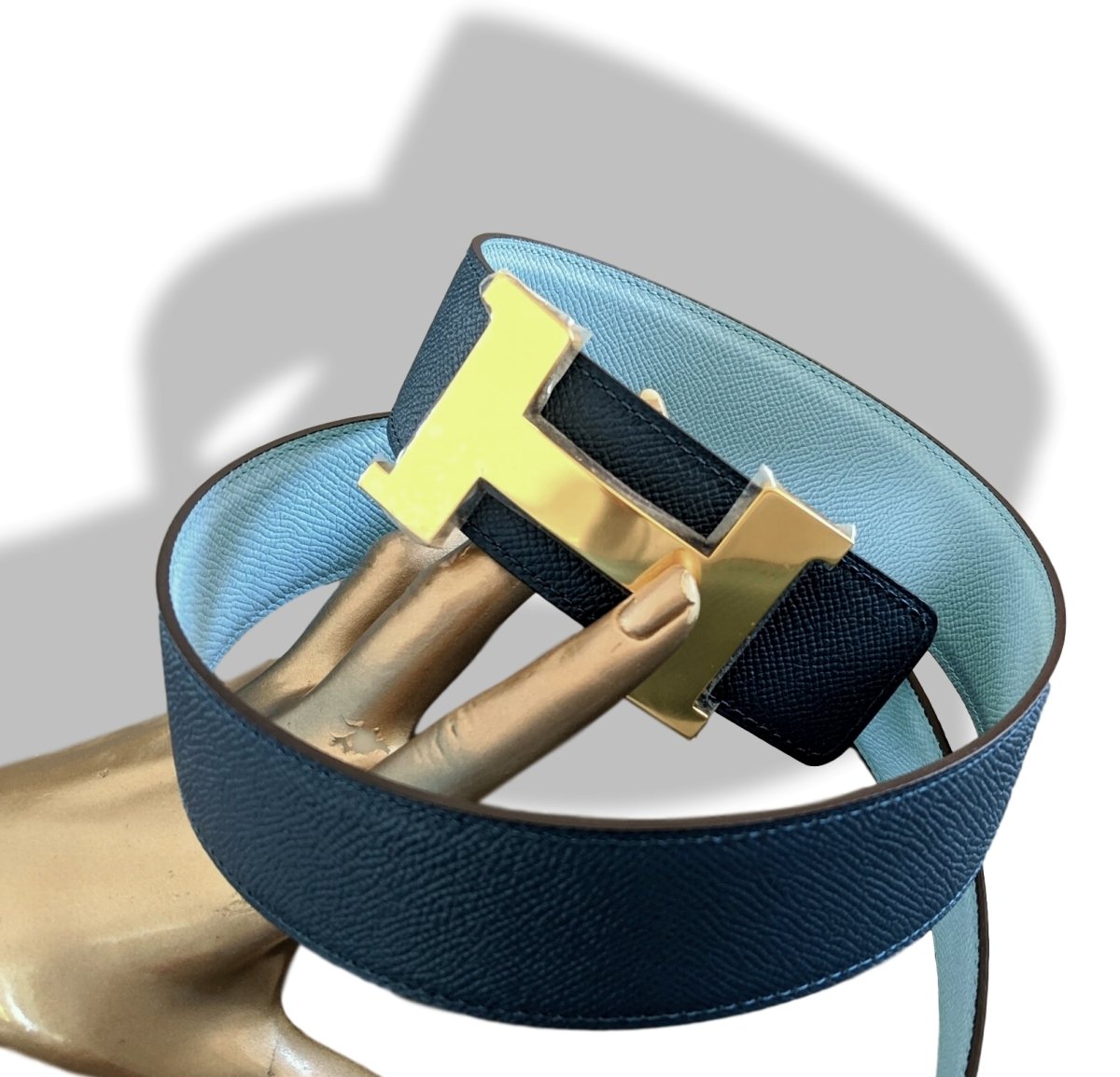 Hermes [128] Bleu Atoll/Colvert Reversible Epsom/Epsom Leather Reversible Strap Belt 42 MM Sz90cm, BNWTIB! - poupishop