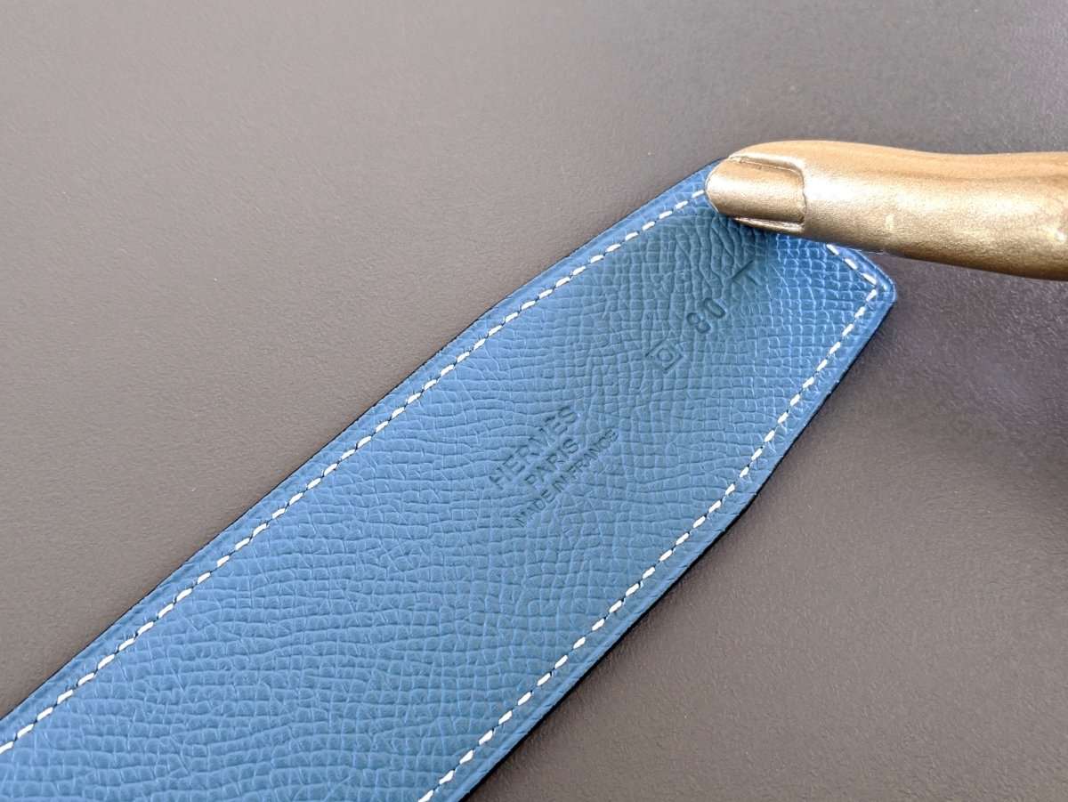 Hermes [129] White/Jeans Blue Epsom/Epsom Leather Reversible Strap Belt 42 MM Sz80, BNWTIB! - poupishop