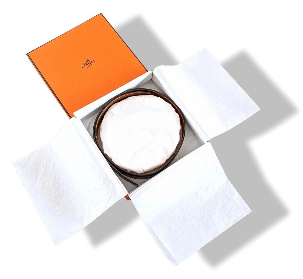 Hermes [13] 2004 Black Box/Gold Togo Reversible Leather Strap Belt 32 MM Sz75, NIB! - poupishop