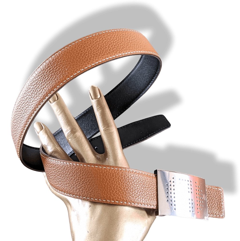 Hermes [13] 2004 Black Box/Gold Togo Reversible Leather Strap Belt 32 MM Sz75, NIB! - poupishop