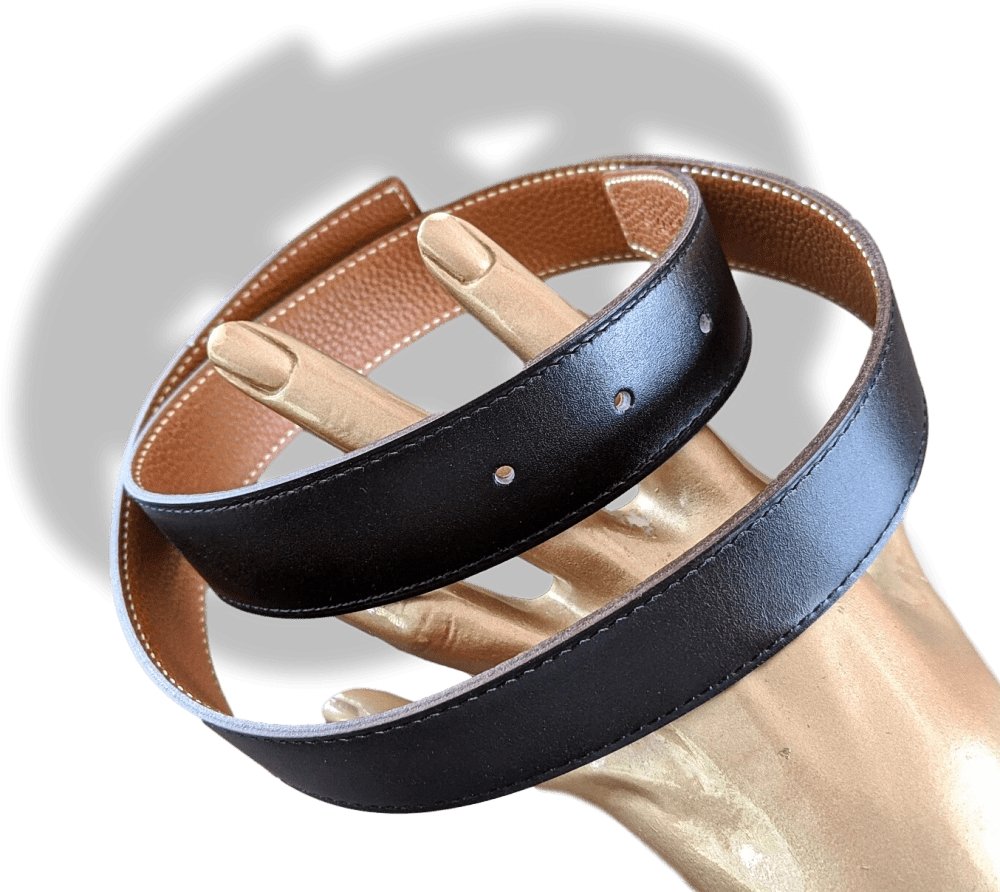 Hermes [13] 2004 Black Box/Gold Togo Reversible Leather Strap Belt 32 MM Sz75, NIB! - poupishop