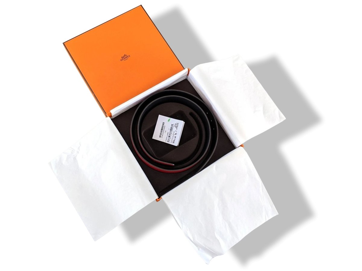 Hermes [133] Noir/Rouge Grenat Veau Chamonix & Epsom Belt Strap 42 MM, BNWTIB! - poupishop