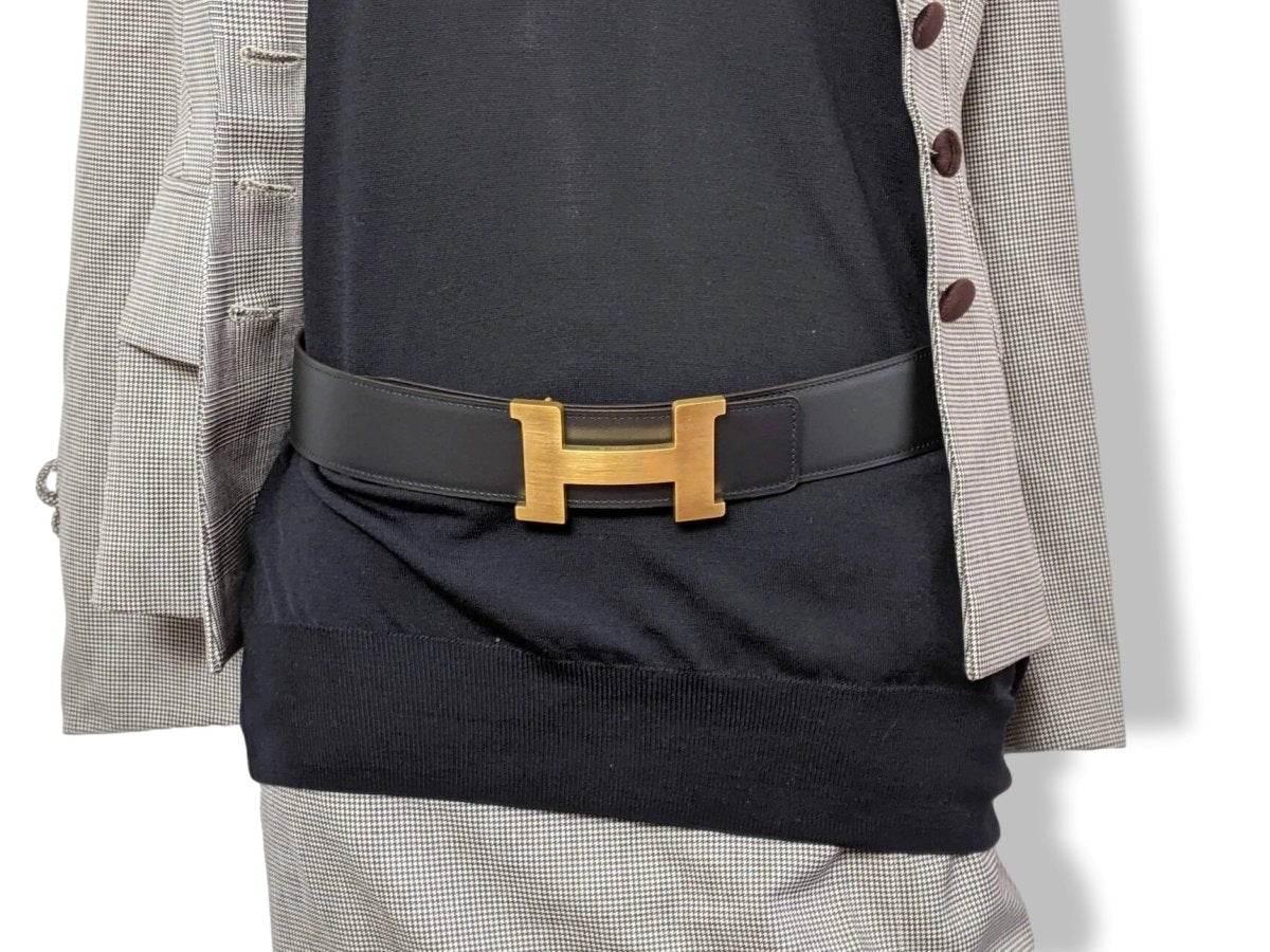 Hermes [133] Noir/Rouge Grenat Veau Chamonix & Epsom Belt Strap 42 MM, BNWTIB! - poupishop