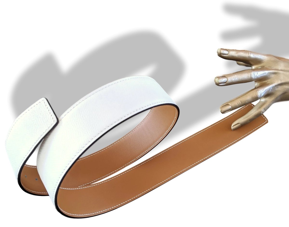 Hermes [134] 2011 White/Natural Epsom/Swift Leather Reversible Strap Belt 42 MM Sz80, BNWTIB! - poupishop